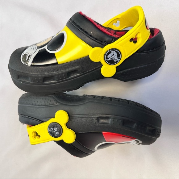 CROCS Disney Mickey Mouse black fur lined kids crocs SZ C 6/7 - Picture 8 of 10